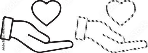 Hand Holding Heart Outline Isolated on White Background