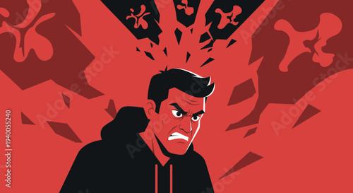 Angry Man With Red Face And Furious Expression, Frustration And Rage