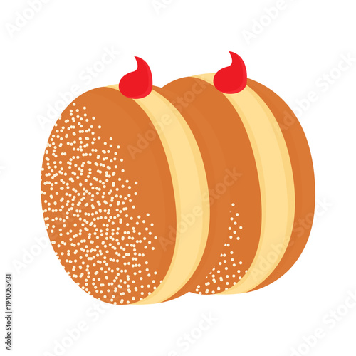 Sweet Bomboloni Donut with Red Jam Filling Topping and Sugar Coating Representing Delicious Bakery Dessert Snack Illustration