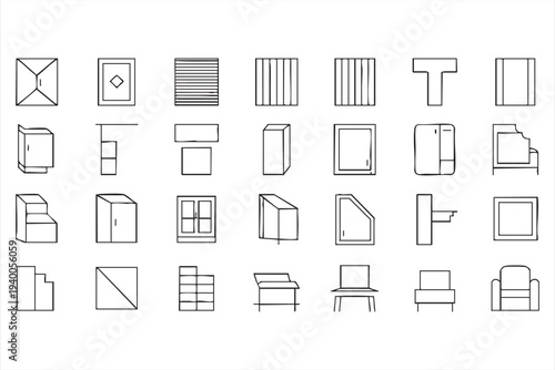 Minimal Architecture Blueprint Icons For Interior And Construction Design