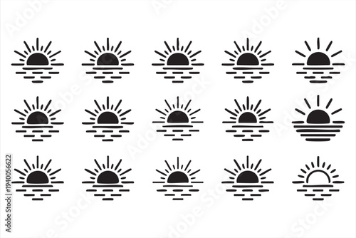 Ocean Sunrise And Sunset Symbol Collection For Travel And Weather