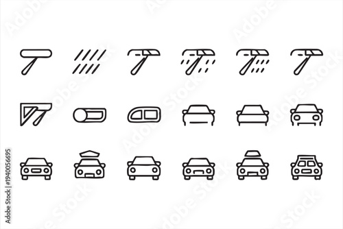 Car Windshield Wiper And Rain Auto Service Line Icon Set