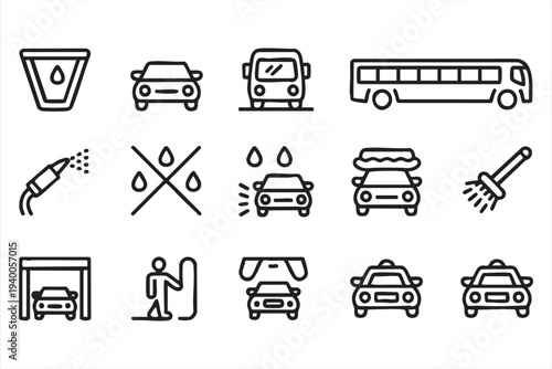 Car Wash Equipment And Vehicle Maintenance Symbol Collection