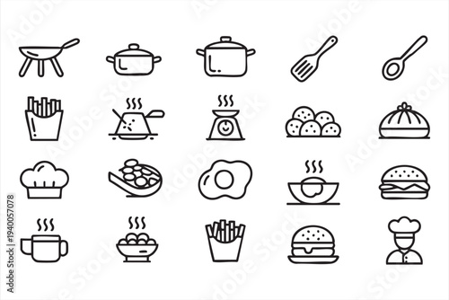 Restaurant Cooking And Fast Food Outline Icons For Menu Design