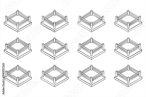 Boxing And Wrestling Ring Outline Icons For Sports Arena Design