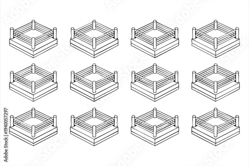 Championship Boxing Arena Icons For Martial Arts And Sport Events