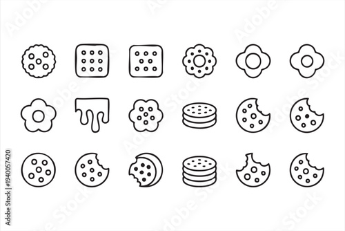 Cookie Biscuit And Snack Line Icon Set For Bakery And Dessert Design