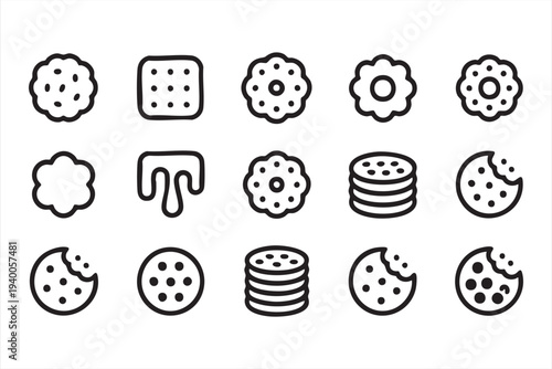 Clean Outline Cookie Biscuit And Snack Icons For Food And Bakery Design