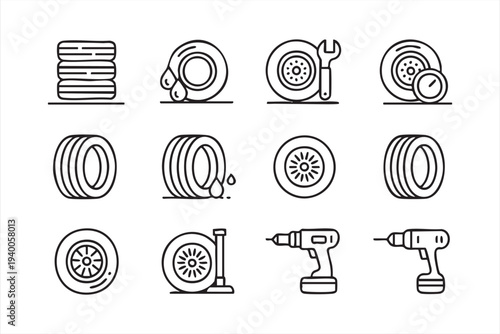 Car Service Tire Change And Wheel Maintenance Icons
