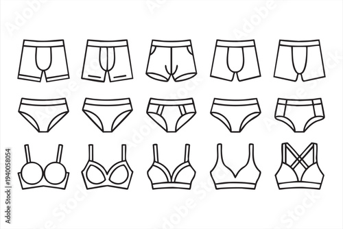 Bra Briefs And Boxer Shorts Minimal Clothing Icon Collection