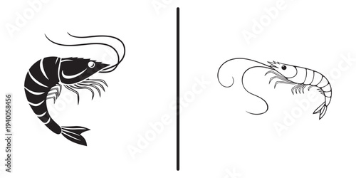 Shrimp vector illustration set seafood crustacean silhouette and line art collection