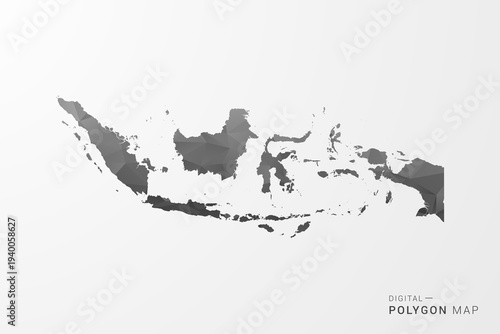 Indonesia Map - Black Polygon Style Vector Illustration with Low Poly Geometric Design, Clean Silhouette Isolated on White Background.