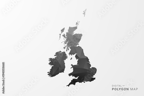 United Kingdom Map - Black Polygon Style Vector Illustration with Low Poly Geometric Design, Clean Silhouette Isolated on White Background.