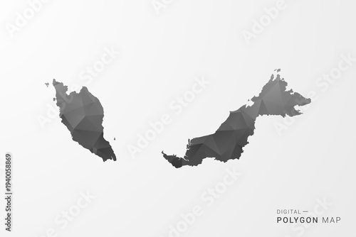 Malaysia Map - Black Polygon Style Vector Illustration with Low Poly Geometric Design, Clean Silhouette Isolated on White Background.