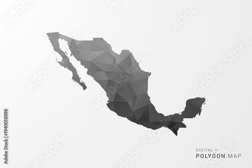 Mexico Map - Black Polygon Style Vector Illustration with Low Poly Geometric Design, Clean Silhouette Isolated on White Background.