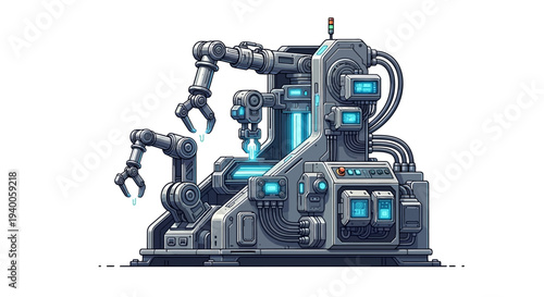 Futuristic robotic arm with advanced mechanical components and controls.