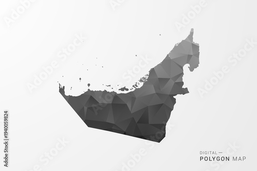 United Arab Emirates Map - Black Polygon Style Vector Illustration with Low Poly Geometric Design, Clean Silhouette Isolated on White Background.