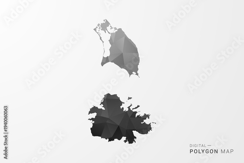 Antigua and Barbuda Map - Black Polygon Style Vector Illustration with Low Poly Geometric Design, Clean Silhouette Isolated on White Background.