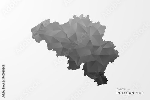 Belgium Map - Black Polygon Style Vector Illustration with Low Poly Geometric Design, Clean Silhouette Isolated on White Background.