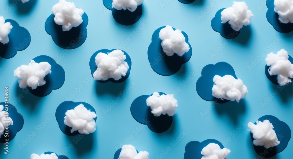 Fototapeta premium Creative Arrangement of Cotton Balls on Blue Background for Artistic Design.