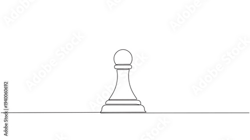 Pawn chess piece with minimalist single line art style and clean white background representing strategy and board games.