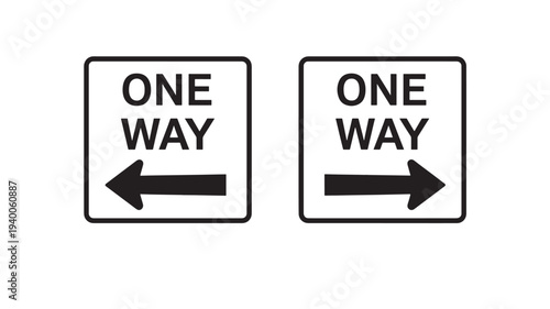 Signs one way with left and right arrows indicating direction for traffic control and navigation on roads and pathways.