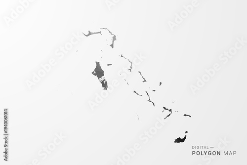 Bahamas Map - Black Polygon Style Vector Illustration with Low Poly Geometric Design, Clean Silhouette Isolated on White Background.