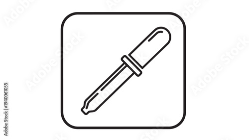 Dropper icon with rounded rectangle border, representing liquid dispensing and scientific research. featuring pipette, symbol, medicine with science