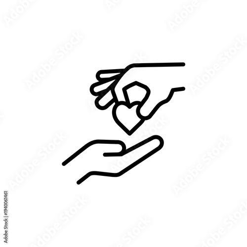 Bild auf Leinwand Simple black line art illustration of one hand passing a heart to another