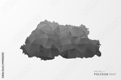Bhutan Map - Black Polygon Style Vector Illustration with Low Poly Geometric Design, Clean Silhouette Isolated on White Background.