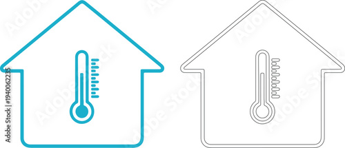 Blue and black house silhouette with thermometer home