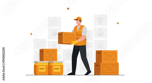 Delivery man carrying a box, logistics and shipping concept, warehouse worker with packages
