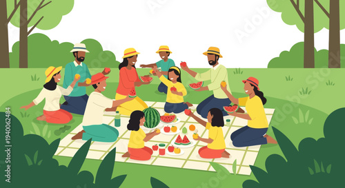 Diverse Family Enjoying Picnic in Sunny Park, Sharing Food and Laughter