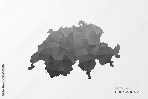 Switzerland Map - Black Polygon Style Vector Illustration with Low Poly Geometric Design, Clean Silhouette Isolated on White Background.