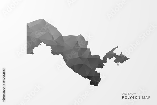 Uzbekistan Map - Black Polygon Style Vector Illustration with Low Poly Geometric Design, Clean Silhouette Isolated on White Background.