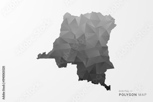Democratic Republic of the Congo Map - Black Polygon Style Vector Illustration with Low Poly Geometric Design, Clean Silhouette Isolated on White Background.