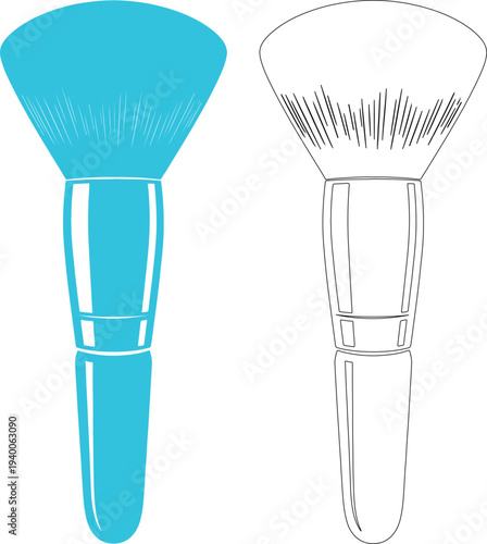 Blue makeup brush silhouette and outline