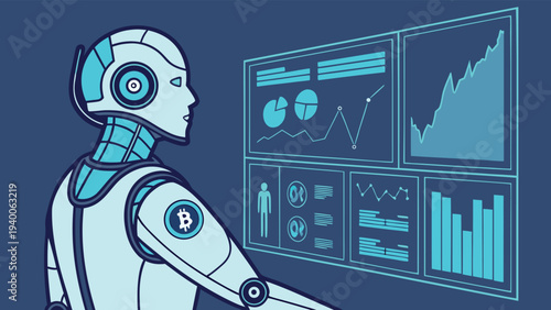 Artificial Intelligence Robot Illustration Set for Data Analysis, Research, and Future Technology