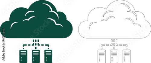 Dark green silhouette cloud connected to servers data