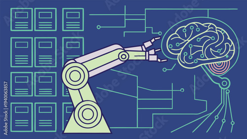Artificial Intelligence Robot Illustration Set for Data Analysis, Research, and Future Technology