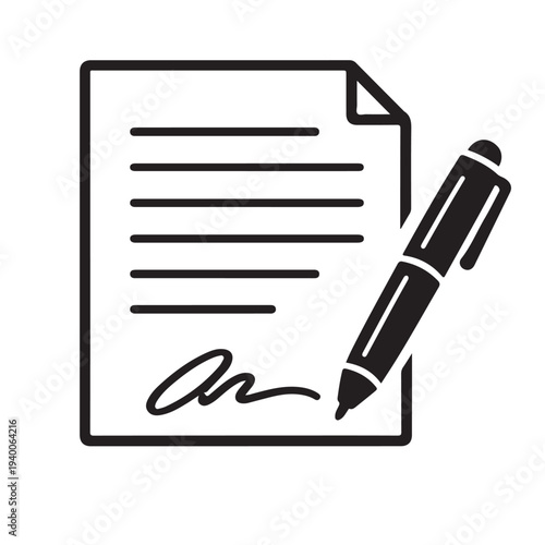 Signed Paper Form and Pen Minimalist Symbol