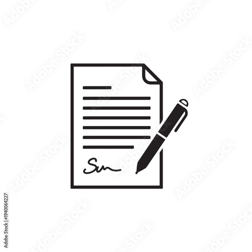 Document with Signature and Pen Vector Icon