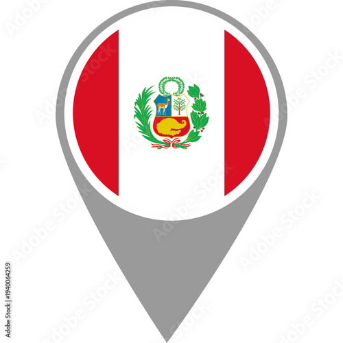 Peru flag location pin, Peru flag on location pin, Peru map pointer in high quality