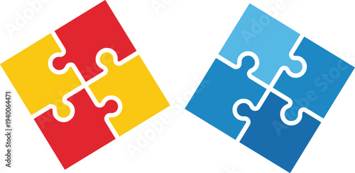 Flat vector illustration of colorful puzzle pieces, teamwork unity, collaboration concept, problem solving, creative design, interlocking shapes, business strategy