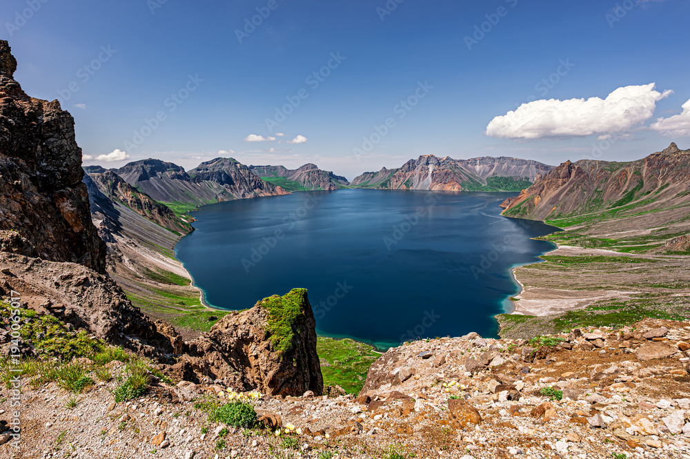 Naklejka premium Summer scenery of Changbai Mountain Tianchi Lake in Baishan City, Jilin Province, China