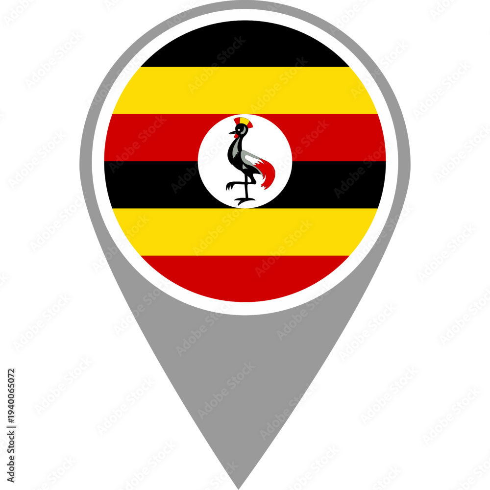Fototapeta premium Uganda flag location pin, Uganda flag on location pin, Uganda map pointer in high quality