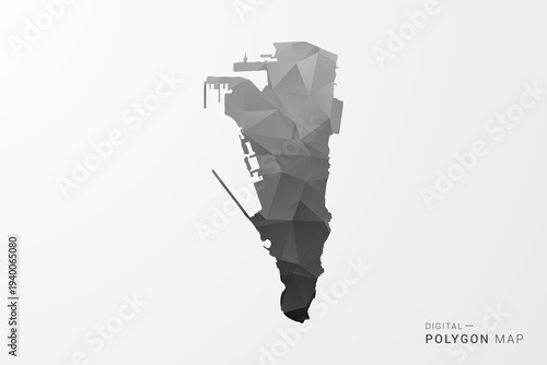 Gibraltar Map - Black Polygon Style Vector Illustration with Low Poly Geometric Design, Clean Silhouette Isolated on White Background.