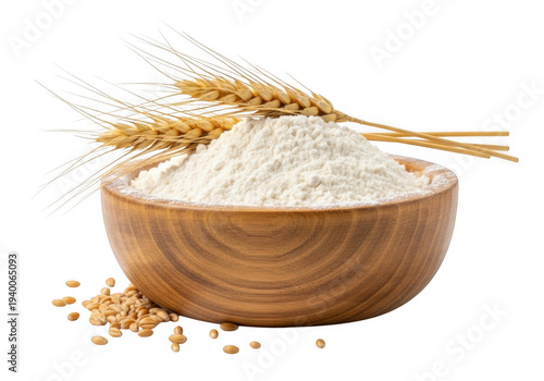 Wooden bowl filled with rice isolated on transparent background