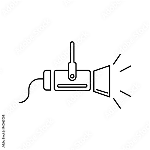 spotlight icon, studio floodlight, projector light on stage, thin line symbol isolated on white background, editable stroke eps 10 vector illustration