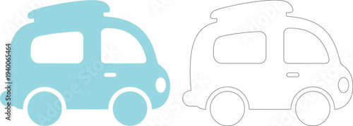 Light blue camper van silhouette and outline vehicle